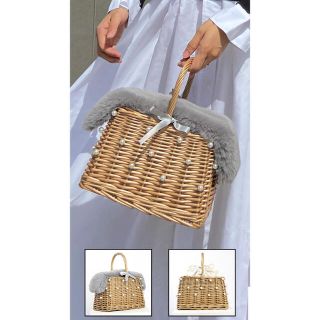 ザラ(ZARA)のmama様専用　JENNE ハンドメイドパールバスケット　ファー付き　カゴバッグ(かごバッグ/ストローバッグ)