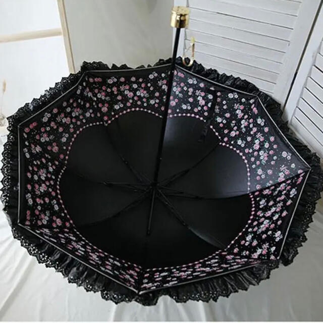 タイムセール！日傘　フリル傘　紫外線カット　折りたたみ傘 レディースのファッション小物(傘)の商品写真