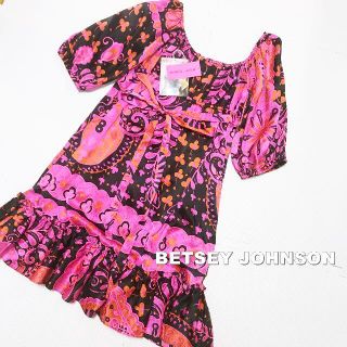 ベッツィジョンソン(BETSEY JOHNSON)の【BETSEY JOHNSON】シルク100% サイケ ワンピース タグ付未使用(ひざ丈ワンピース)