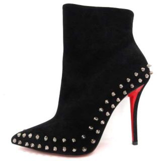 クリスチャンルブタン(Christian Louboutin)のクリスチャンルブタン ショートブーツ スエード ピンヒール 38 25cm 黒(ブーツ)