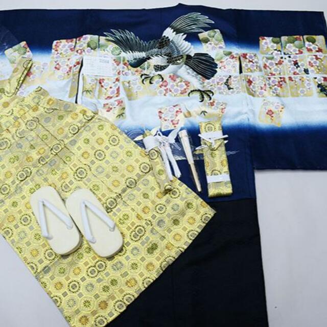 七五三 五歳 男児 羽織袴フルセット 濃紺地 袴変更可能 NO33564 想像を