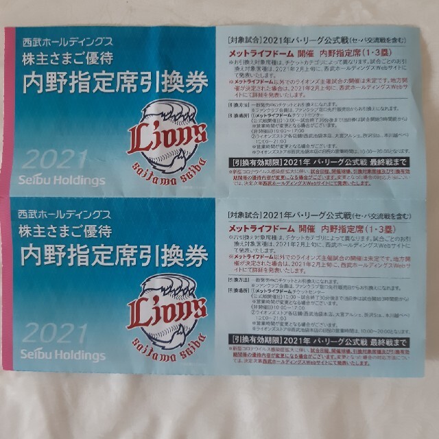 西武ホールディングス 株主優待 内野指定席引換券 スポーツ/アウトドアの野球(その他)の商品写真