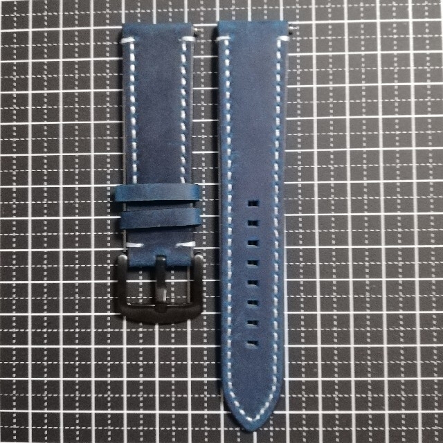 腕時計用バンド　レザーベルト ブルー ラグ幅22mm(22ミリ)　ワンタッチ メンズの時計(レザーベルト)の商品写真