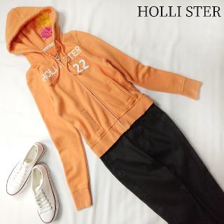 ホリスター(Hollister)のHOLLISTER 長袖ジップアップパーカー オレンジ Sサイズ(パーカー)