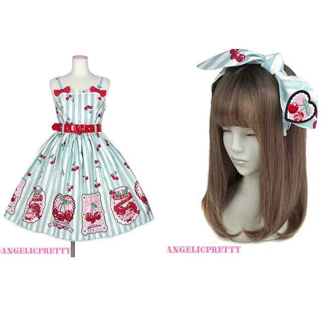 Angelic Pretty♡Cherry stamp JSK+KC ミント - ひざ丈ワンピース