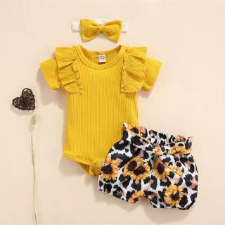 【新品未使用】3点セット　可愛い女の子服　3-6month(ロンパース)