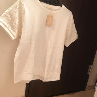 スタディオクリップ(STUDIO CLIP)のスタジオクリップ　カットソー　袖レース🌸新品　白色(Tシャツ(半袖/袖なし))