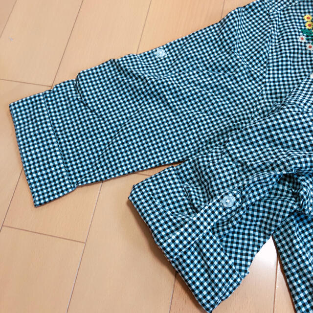 刺繍✿ギンガムチェック七分袖チュニック レディースのトップス(Tシャツ(長袖/七分))の商品写真