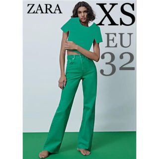 【新品未使用】ZARA ワイドレッグ フルレングス カラーデニムパンツ 32(デニム/ジーンズ)