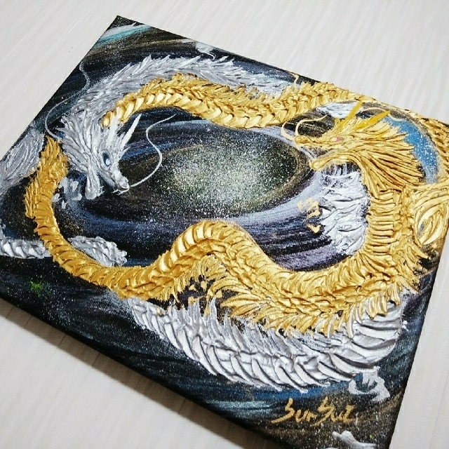 風水開運絵画*宇宙 最光龍光銀河玉ダブルドラゴン乱舞~金銀双龍 風水開運絵画*宇宙 最光龍光銀河玉ダブルドラゴン乱舞~金銀双龍