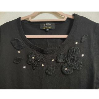 ソニアリキエル(SONIA RYKIEL)の☆ソニアリキエル☆ビジューフラワーカットソー  黒 38 M(カットソー(半袖/袖なし))