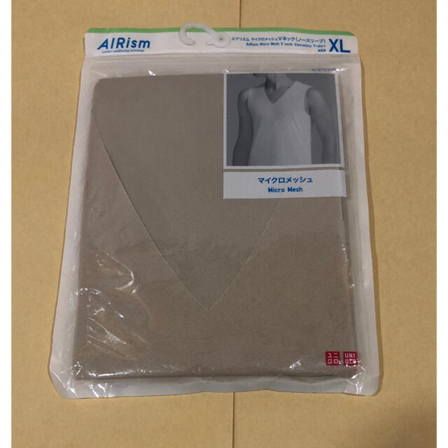 UNIQLO(ユニクロ)の1点 XLサイズ ベイジュ エアリズム vネック ノースリーブ airism メンズのトップス(Tシャツ/カットソー(半袖/袖なし))の商品写真