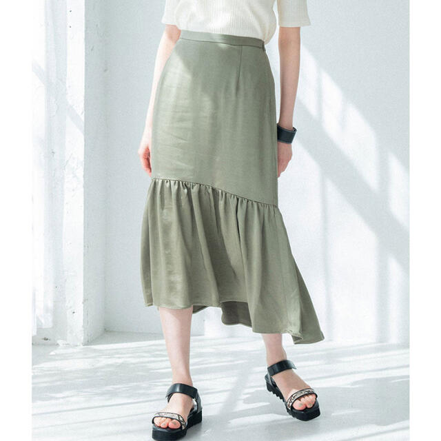 ViS(ヴィス)のヘビーサテン切替ギャザースカート　カーキ レディースのスカート(ロングスカート)の商品写真