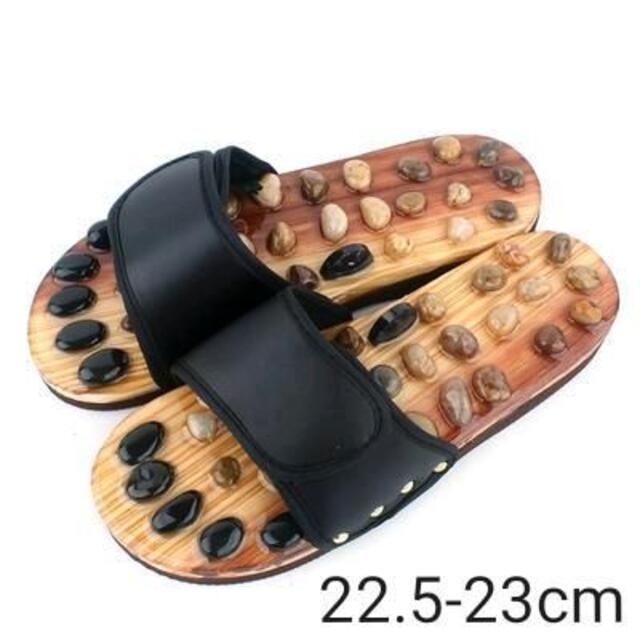 健康サンダル スリッパ 足つぼ 足裏 天然石 ブラック 黒 22.5-23cm レディースの靴/シューズ(サンダル)の商品写真