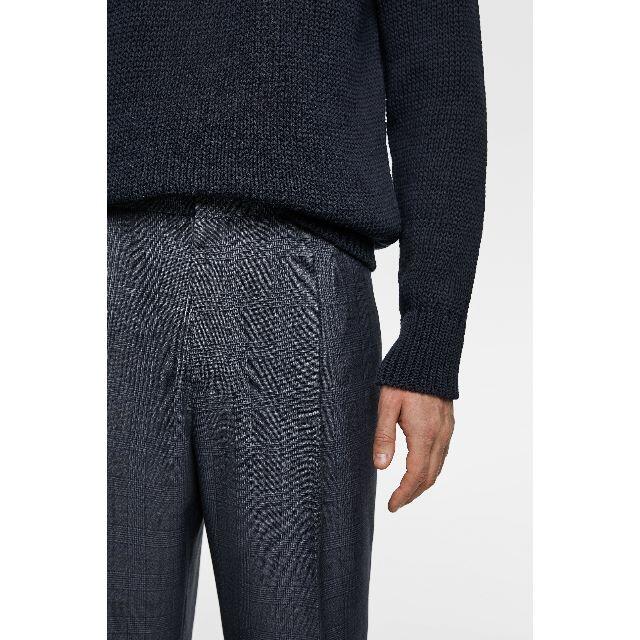 ZARA(ザラ)のZARA MAN フロントプリーツ チェック柄ワイドパンツ ネイビー 新品 メンズのパンツ(スラックス)の商品写真