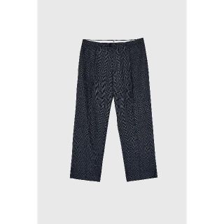 ザラ(ZARA)のZARA MAN フロントプリーツ チェック柄ワイドパンツ ネイビー 新品(スラックス)