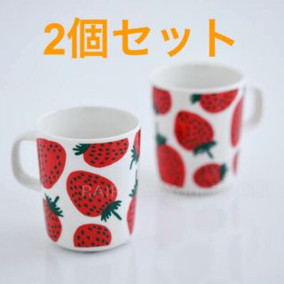 マリメッコ(marimekko)のマリメッコ　マンシッカ　マグカップ　レッド　2個セット(グラス/カップ)