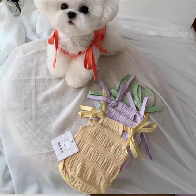 ギンガムチェック♡ショルダーリボンキャミソール♡犬服 ハンドメイドのペット(ペット服/アクセサリー)の商品写真