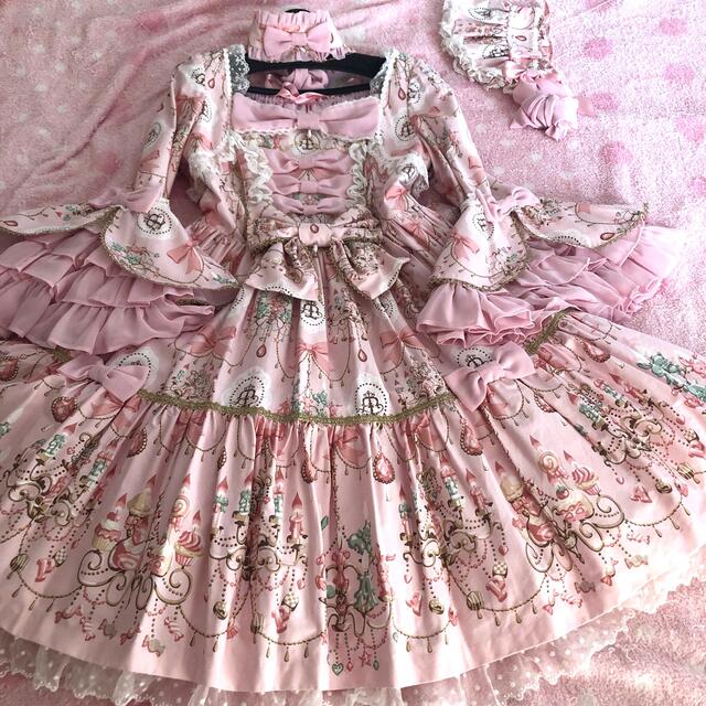 Angelic Pretty(アンジェリックプリティー)のスウィーティーシャンデリアワンピースset ピンク レディースのフォーマル/ドレス(ミディアムドレス)の商品写真