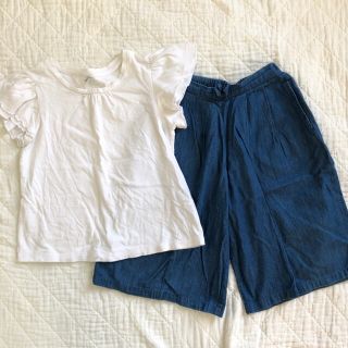 ユニクロ(UNIQLO)のフリルTシャツ ワイドパンツ セット 120 130(パンツ/スパッツ)