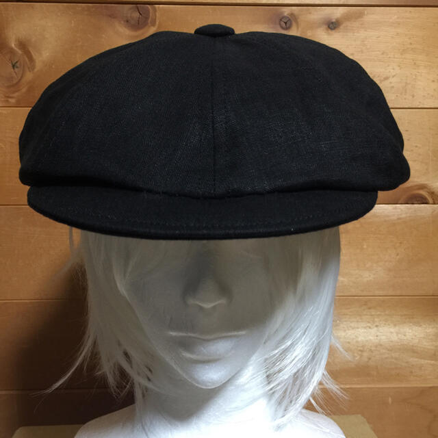 ハンドメイド ブラックリネン キャスケット サイズオーダー 即購入大歓迎 メンズの帽子(キャスケット)の商品写真