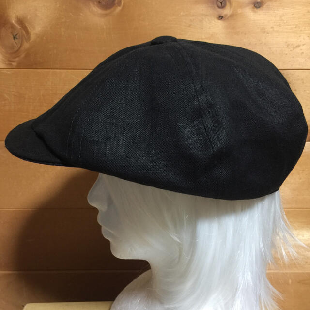 ハンドメイド ブラックリネン キャスケット サイズオーダー 即購入大歓迎 メンズの帽子(キャスケット)の商品写真