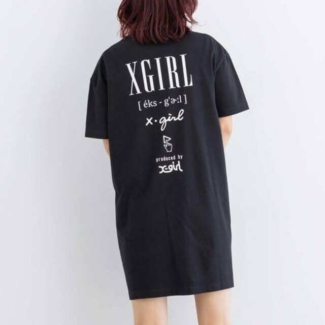 X-girl(エックスガール)のX-girl VARIOUS LOGO SST DRESS Tシャツワンピース レディースのワンピース(ひざ丈ワンピース)の商品写真