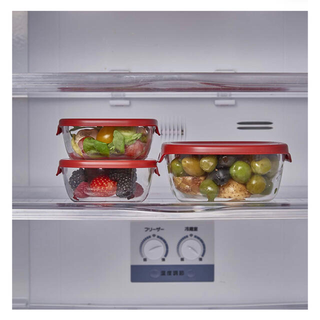 HARIO(ハリオ)の新品　ハリオ　ガラス　耐熱保存容器　6個セット　レッド インテリア/住まい/日用品のキッチン/食器(容器)の商品写真