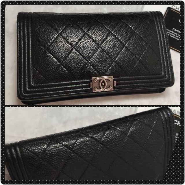 CHANEL(シャネル)のボーイシャネル キャビアスキン マトラッセ 二つ折り 長財布 美品 【鑑定済】 レディースのファッション小物(ポーチ)の商品写真