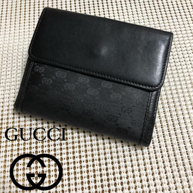 Gucci(グッチ)のGUCCI  グッチ  マイクロGG  インターロッキング  二つ折り財布 黒 レディースのファッション小物(財布)の商品写真