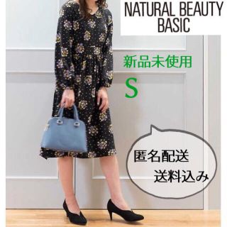 ナチュラルビューティーベーシック(NATURAL BEAUTY BASIC)の新品ドット＆フラワーワンピース SサイズNATURAL BEAUTY BASIC(ひざ丈ワンピース)