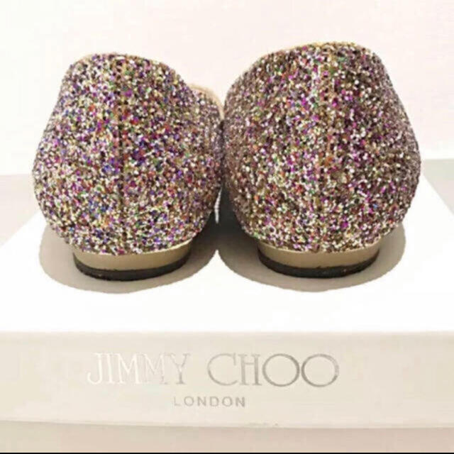 JIMMY CHOO(ジミーチュウ)の箱付き ジミーチュウ 正規品 グリッター オープントゥ フラットパンプス レディースの靴/シューズ(サンダル)の商品写真