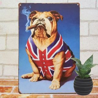 デザイン看板】ブルドッグ イギリス国境★1000種類★れんと★葉巻 犬 タバコ(その他)