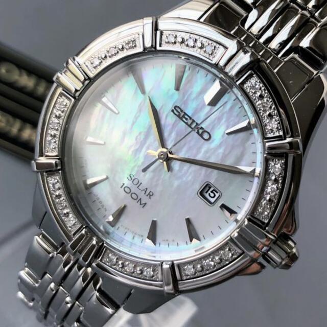 ダイヤ24石☆セイコー パール文字盤 SEIKO ソーラー レディース腕時計