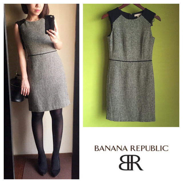 Banana Republic(バナナリパブリック)の着画 ツイード ノースリーブ 結婚式 フォーマル パーティー デート ブラック レディースのワンピース(ひざ丈ワンピース)の商品写真