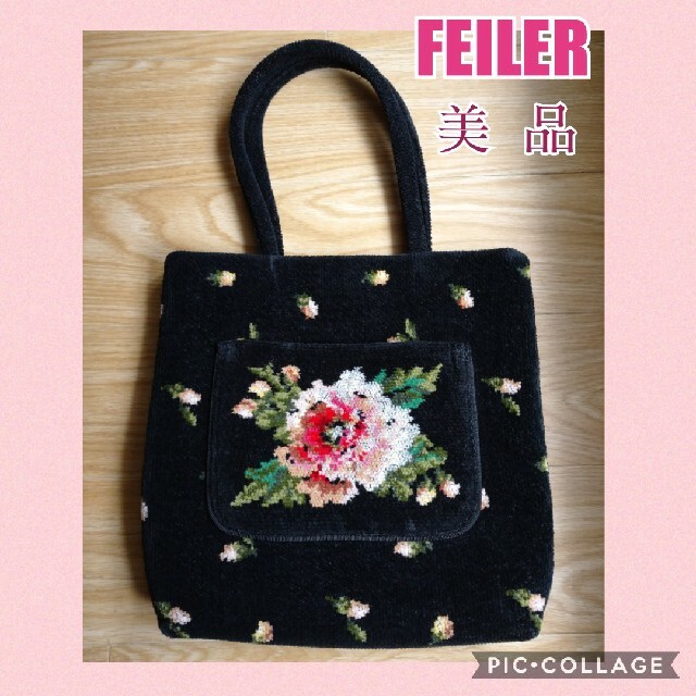 FEILER(フェイラー)の✨ FEILER ✨  フェイラー サブバッグ トートバッグ ピンク 黒 薔薇 レディースのバッグ(トートバッグ)の商品写真