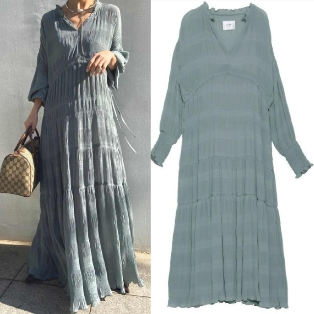 Ameri SHIRRING PLEATS DRESS ロングワンピース