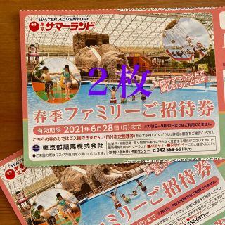 最終値下げ！激安！即購入可◆東京サマーランド◆ご招待券２枚期限2021.6.28(遊園地/テーマパーク)