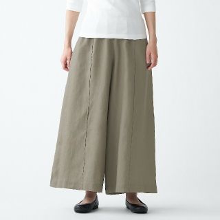 ムジルシリョウヒン(MUJI (無印良品))の★最新★ 無印良品フレンチリネンワイドパンツ／グレイッシュブラウン／Ｌ(カジュアルパンツ)