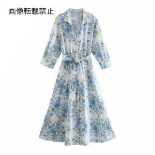 ザラ(ZARA)の💠6月新作🦋4563◆プリント フラワー 花柄 シャツワンピース(ひざ丈ワンピース)