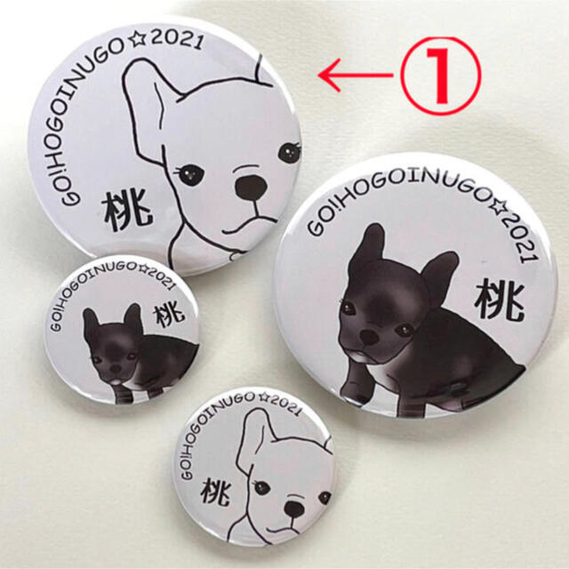 【保護犬GO】新入荷しました①白大　桃ちゃん応援缶バッジ ハンドメイドのハンドメイド その他(その他)の商品写真