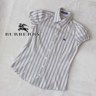 バーバリーブルーレーベル(BURBERRY BLUE LABEL)のバーバリー Burberry ストライプ シャツ 半袖 ホースロゴ 38(シャツ/ブラウス(半袖/袖なし))