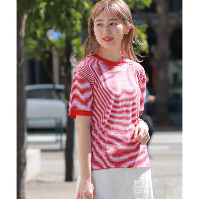 BEAMS BOY(ビームスボーイ)のHealthknit × BEAMS BOY / ワッフル ボーダー Tシャツ レディースのトップス(Tシャツ(半袖/袖なし))の商品写真