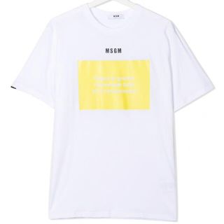 エムエスジイエム(MSGM)の【新作】MSGM ロゴTシャツ　ホワイト×ライムイエロー　12(Tシャツ(半袖/袖なし))