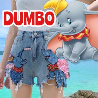 ディズニー(Disney)のダンボ　ショーパン　デニム　ワッペン　Lサイズ　ショートパンツ　ディズニー(ショートパンツ)