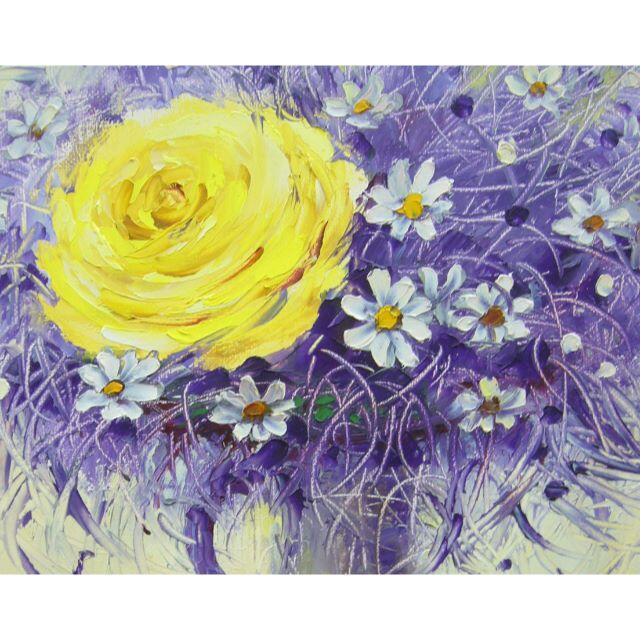 絵画 油絵 青木今陽 静物画 ピンクの薔薇F4号 紫色の花と 絵画 油絵 青木今陽 静物画 ピンクの薔薇F4号 紫色の花と