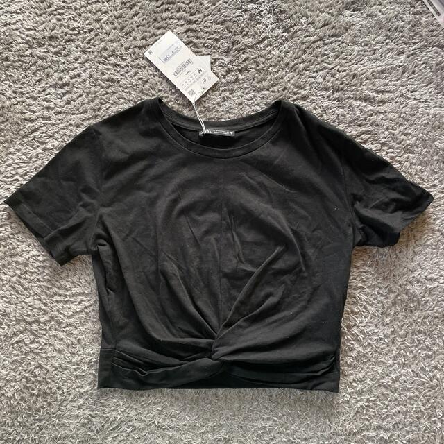 ZARA(ザラ)のZara クロップドTシャツ　ブラック、Mサイズ レディースのトップス(Tシャツ(半袖/袖なし))の商品写真
