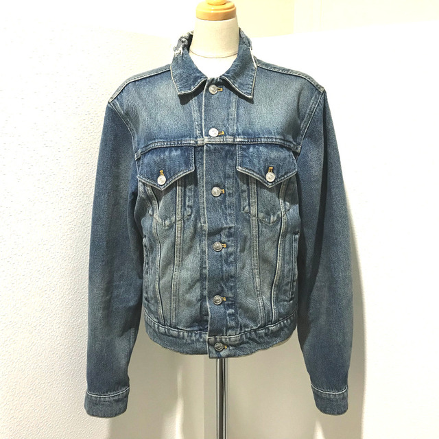 バレンシアガ BALENCIAGA USED加工 キャンペーンロゴ 刺繍  デニムジャケット コットン ブルー