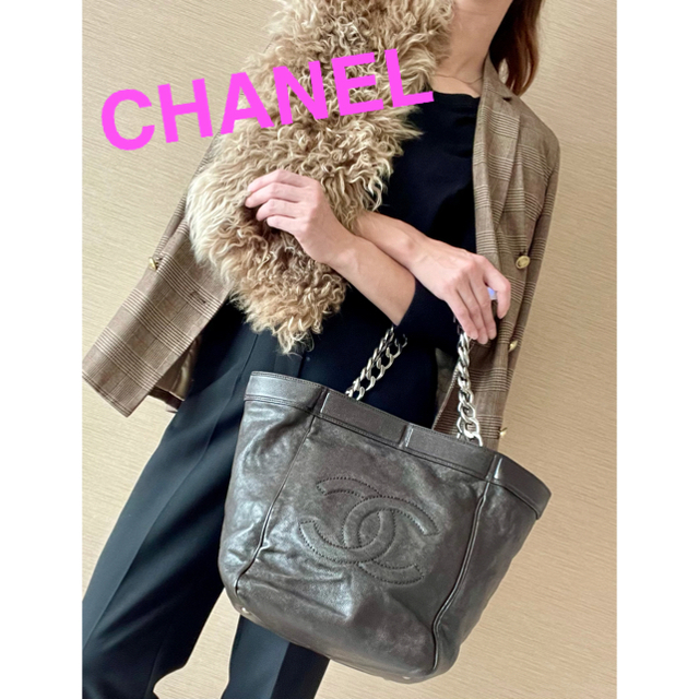 専用★CHANEL  デカココ♡キャビアスキン　チェーントートバッグ☆ブラウンショルダーバッグ