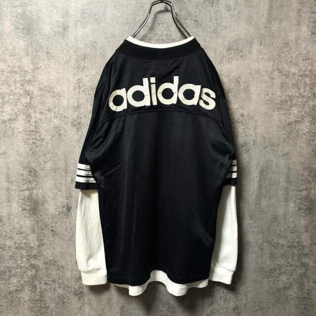 adidas(アディダス)のアディダス☆USA製ビッグロゴ・トレフォイルロゴプリントゲームシャツ 90s メンズのトップス(Tシャツ/カットソー(半袖/袖なし))の商品写真